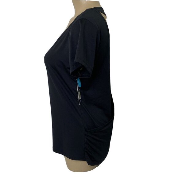 Marika Women's size Small Short Sleeve Open Back Athletic Yoga Top Black - Picture 7 of 12